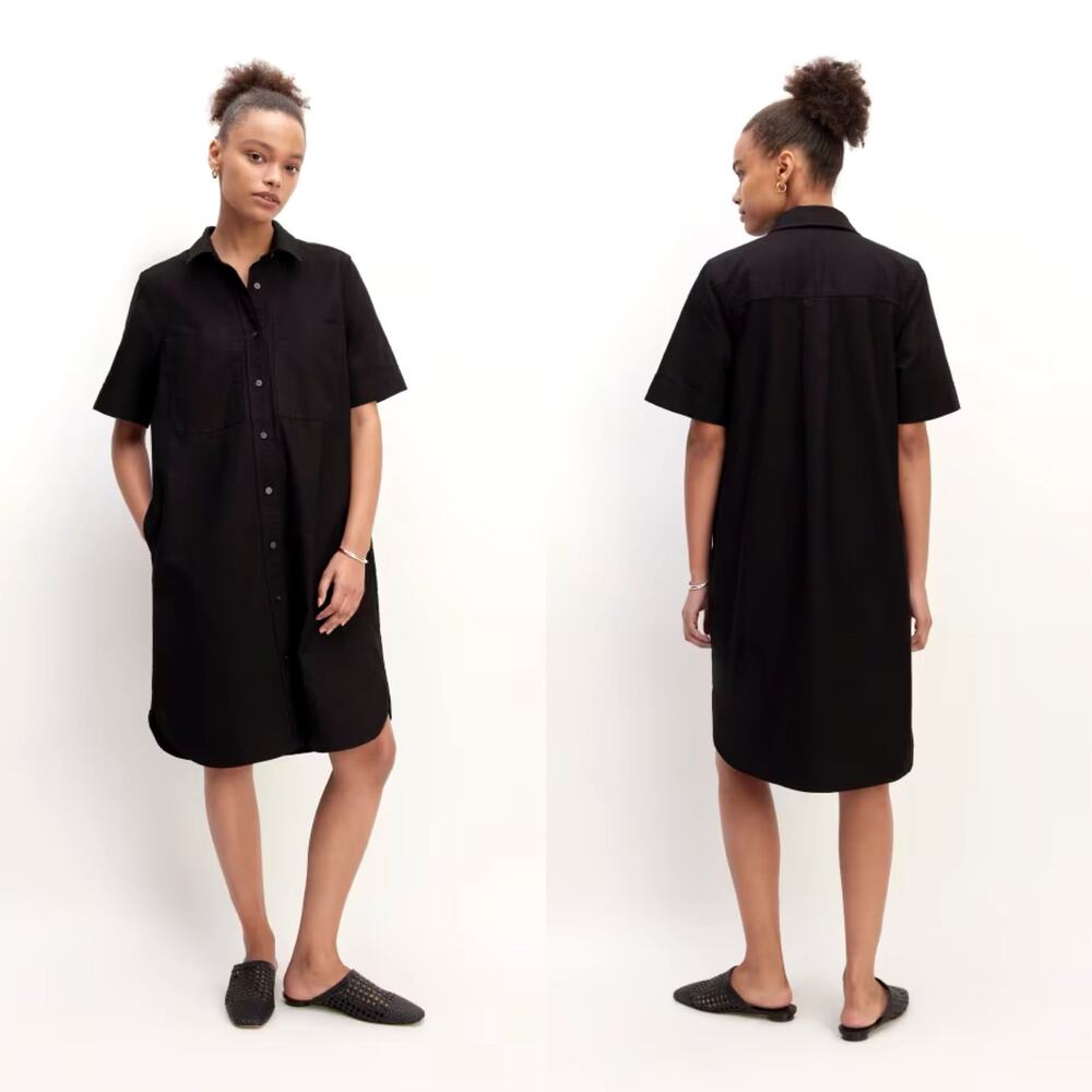 New Everlane The Oxford Short Sleeve Shirt Dress Black Women XXS NWOT